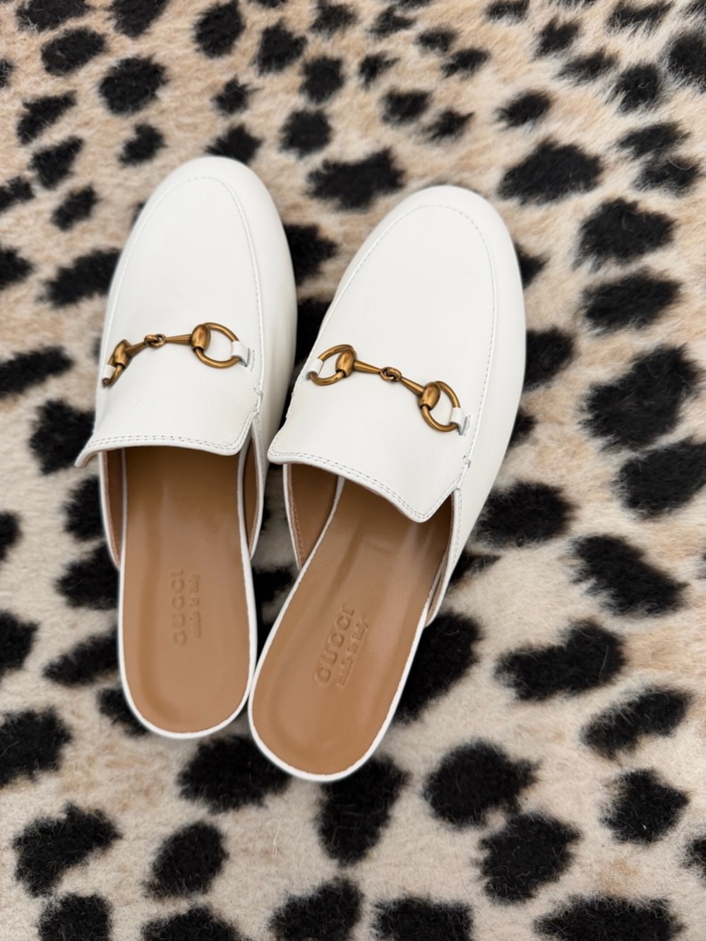Gucci White Leather Princeton Mules Size 37